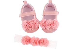 DAY8 Chaussures Bébé Fille Premier Pas Automne Chaussure Bebe Fille Souple Antiderapantes Princesse Bapteme Mariage Ceremonie Ensemble Bebe Fille Chaussures Ballerine + Bandeau