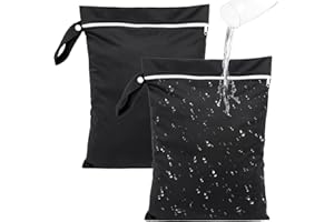 Deepton 2 Stück Nassbeutel Schwimmen, wasserdichte Nasstasche 40 x 30 cm, Schwarz Wetbag Schwimmsachen mit Reißverschluss, Wiederverwendbar Reise Wäschesack für Schmutzige, Strandtücher, Windeln