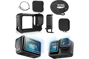 FRESILKORA Accessories Kit for GoPro Hero 13 Black - Silicone Sleeve Rubber Protective Case for GoPro 13, Glass Screen Protectors, Battery Side Cover, Lens Caps, Lanyards, Full Protective Set for Go Pro Hero 13