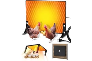 MQUPIN Double-Face Chauffage pour Poulailler 4 Soutien Pieds, 120W 5°C-80°C Chauffant pour Poulets, 0-24H Contrôle de la Minuterie Panneau Chauffant pour Poules, Chatons, Chiots, Animaux Domestiques