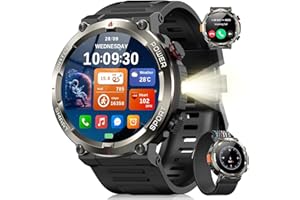 Blackview Smartwatch Uomo, Orologio Intelligente Fitness con Chiamate Bluetooth,1.45" Militari Smart Watch Tracker 100+ Modalità Sportive per Cardiofrequenzimetro,SpO2, Torcia,Bussola per Android iOS