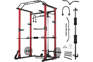 ZERELEK ER KANG Power Cage, 1200LBS Power Rack with LAT Pulldown, Multi-Function Squat Cage, Weight Cage with Pulley System Squat Rack for Home Gym with More Training Attachment