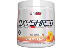 EHP LABS EHPlabs OxyShred Non Stimulant Thermogenic Pre Workout Powder & Shredding Supplement - Pre Workout Powder with L Glutamine & Acetyl L Carnitine, Energy Boost Drink - Peach, 60 Servings