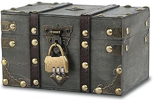 Forbabe Wooden Treasure Chest 18 x 11 x 10 cm - Vintage Treasure Chest with Lock Pirate Treasure Chest Children Gift Chest Treasure Chest Wedding for Storage Decoration