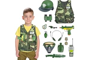 KalaDuck Giocattolo Esercito per Bambini, Costume da Gilet Mimetica Militare con Elmetto e Giocattoli Militari Accessori, Soldati Halloween Uniforme Militare Gioco di Ruolo Regalo per Ragazzi Ragazze