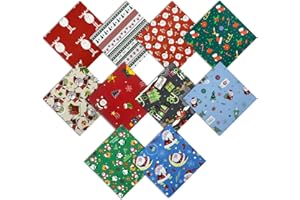 aufodara Natale Tessuto Cotone Stoffa, 10 Pezzi Tessuti Tessuto Cotone Stoffa Patchwork 50x80cm 40x50cm 25x 25cm Cucito Creativo DIY Fatto a Mano (U-01, 25 x 25 cm)