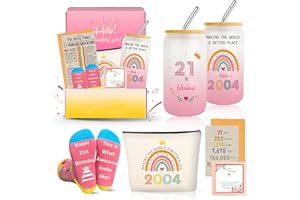 Zyphoria 21st Birthday Gifts for Her, Unique 21 Year Old Birthdays Gift for Women Bestie Sister Niece, Cool Happy 2004 Female Daughter Decorations Presents Basket Idea Glass Cup Sock