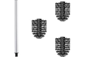 WAVEWO Juego de escobillas de Inodoro, 1 Mango Brillante de Acero Inoxidable 304 (27 cm), 3 Cabezales Intercambiables de 7 cm de diámetro, ecológicos, para baño Moderno (Negro, Diámetro 6.5CM)