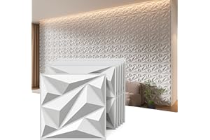 INMOZATA 12-Pack 3D Wall Panels for Interior Decor,11.8"x11.8"PVC Diamond Textured Wall Panels,10mm Thick Soundproof Waterproof Wall Sticker for Living Room Bedroom (White,D137-1)