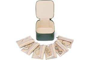 Vlando Small Jewellery Box Organiser Travel Jewelry Storage with 6 Velvet Jewellery Zipper Pockets,Premium Petal Hardware Jewellery Case