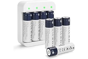 WOWPOWER Rechargeable Lithium Batteries AA 8-Pack with Charger, 3600mWh High Capacity 1.5V AA Batteries for Blink Camera