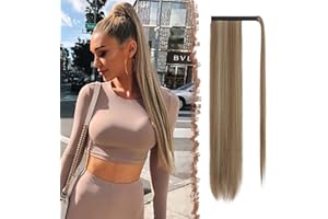 FESHFEN Posticci per capelli Extension Coda Di Cavallo Capelli Castano caramello & Biondo cenere Lunga Estensione Capelli Sintetici Coda Capelli Extensions per Donna 70cm, 150g