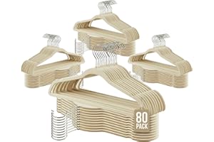 COM-FORT HOUSE- Perchas Terciopelo Antideslizantes- Pack 80 Unidades- Color Beige- Diseño Ultrafino Ahorra Espacio - Gancho Giratorio 360° - para Trajes, Vestidos, Camisas