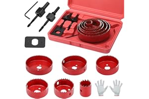 Kigniote Hole Saw Sets, 11Pcs Hole Saw Kit with 6 Saw Blade (22/54/64/76/89/102mm) Mandrels Drill Bits Installation Plate Hex Key Gloves Storage Case, Holesaw Idear for Wood Plywood PVC Board