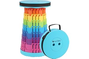 WedDecor Collapsible Telescopic Folding Stool Heavy Duty with 440lbs Load Capacity, Lightweight, Adjustable, Portable Pop Up Stool for Camping, Hiking, Fishing, BBQ, Garden & Home - Rainbow Light Blue