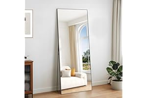 KOCUUY Rectangle Full Length Mirror, 179 x 65 cm, Wall or Floor Mount, Black Aluminum Frame, Modern Style, Home Mirror