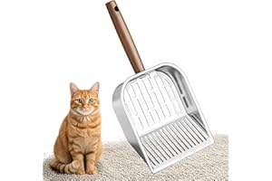 Hwtcjx Pala Arena Gatos, Pala Arenero Gatos Metal, Recogedor de Arena con Mango de Madera, Distancia del Agujero 7mm 3mm, Recogedor Caca Limpieza de Caja de Arena