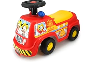 KIDDIELAND Disney Mickey Mouse Fire Truck Ride On Toys - Interactive Mickey Lights & Sounds Car for Kids with Built-in Storage, Push Along For Balance & Coordination - Ride-On Toys for 1 Year Old, Boys, Girls