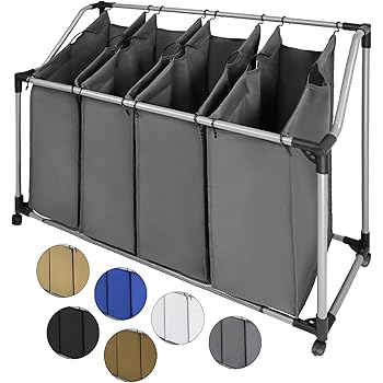 SONGMICS Wäschekorb, Wäschesammler mit 4 abnehmbaren Stofftaschen