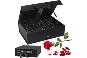 KERANEET Geschenkverpackung Box 21 * 17 * 7cm Geschenk Verpackungsbox Magnetische Geschenkbox Geschenkbox Schwarz Geschenkbox mit deckel für Hochzeiten Geburtstage Jubiläen - Schwarz
