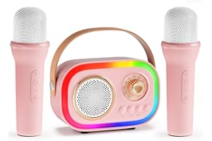 ETPARK Karaoke per Bambini e Adulti con 2 Microfono, Regalo Bambina 3-18 Anni Macchina per Karaoke Bambini Bluetooth con 5 LED e 12 Effetti Vocali，Giochi Bimba 3-18 Anni,Regalo Natale Compleanno Giocattoli
