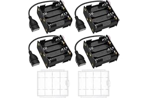 4 Sztuk 8 x 1.5V AA Uchwyty na Baterie, KUOQIY AA 12V Battery Storage Box z Gniazdem Żeńskim USB, z Plastikowym Pojemnikiem na Baterie