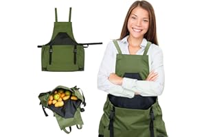 MUMISUTO Gartenschürze, Schürze mit Beutel für Damen und Herren, starkes Segeltuch, strapazierfähig, gekreuzte Riemen, wasserabweisend, Schürze mit Schnellverschluss-Tasche für die Ernte