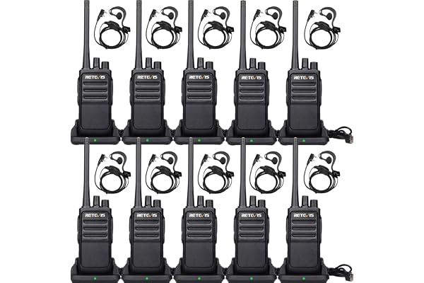 Retevis RT617 Talkie Walkie PMR446 sans Licence (5Pcs/10Pcs Option) - Longue Portée 3km, VOX, Squelch, Batterie 1200mAh Rechargeable, Compatible CE pour Ecole, Sécurité, Logistique (Noir)