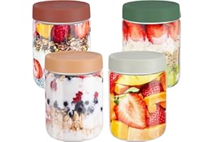 YUEYEE 4-Pack 600ml Multipurpose Glass Jars with Lids - Meal Prep, Overnight Oats, Salads, Dry/Liquid Foods - Dishwasher & Microwave Safe (Glass Jar)