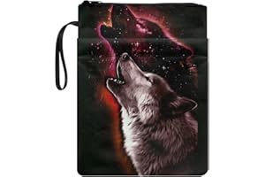Poceacles Housse de livre noire pour les amateurs de livres, couverture rigide à fermeture éclair, sac de rangement pratique pour adultes, adolescents, enseignants, motif loup