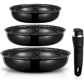 FOHERE 3 PCS Non-stick Frying Pan Set with Removable Handle, Aluminium | Ceramic Coating Induction Frying Pans