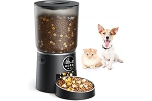 Tccbac 5L Automatic Cat Feeders,Dry Food Dispenser for Cats Small Dogs Automatic Pet Feeder with Timer,Cat Food Machine,Dual Power Supply,Stainless Steel Bowl,20s Voice Recorder,1-6 Meals Per Day