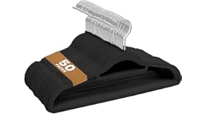 Sasha Morel 50 Pack Velvet Coat Hangers – Non Slip Velvet Hangers for Clothes, Space Saving Adult Hangers with Tie Organizer & Swivel Hooks – Clothes Hangers Wardrobe Storage - Black