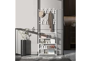 BONBELA Metalowy Wieszak na Kurtki Stojący Wieszak na Kurtki Nowoczesny Metalowy Wieszak na Ubrania Wisząca Półka do Przechowywania do Przedpokoju (60 cm 4-warstwowy biały)