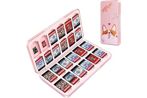 OLDZHU Rosa Linda Switch Caja Juegos Compatible con Nintendo Switch,Portátil Funda Juegos para Nintendo Switch OLED con 24 Cartuchos de Juegos y 24 Tarjetas Micro SD,Silicona Blanda de Carcasa Dura