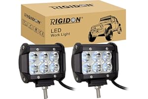 RIGIDON 2Pcs Led Work Light Bar, 4 inch 18W Spot Beam, 12V 24V Driving Lights Lamp for Car Off road Boat Truck 4x4 SUV ATV Tractors Excavator, 6000K White