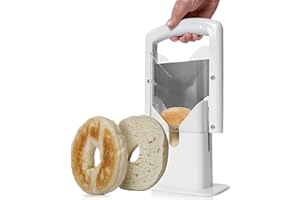 SUTOWE Kitchen Craft Coupe-bagel avec poignée de sécurité, en acier inoxydable, trancheuse à muffins, facile à nettoyer, pour pain et muffin, 18 x 22,1 cm