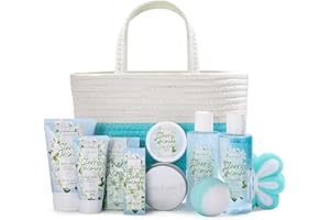 BODY & EARTH Zestaw upominkowy dla kobiet, 11-częściowy kosz prezentowy jaśmin, olejek eteryczny, żel pod prysznic, pianka do kąpieli, mydło, balsam do ciała, kula kąpielowa, sól do kąpieli