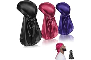 Uskerb 3 Pcs Durag Cap with Long Tail for Men and Women, Ultra-Soft and Stretchable, Suitable for Running, Fitness, Cycling, Hiking, Fashionable Everyday Accessory - Black, Wine Red, Dark Blue