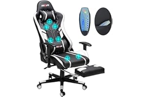 Douxlife Gaming Stuhl mit 7 Punkt Massage, Rückenlehne bis 175°, Ergonomischer Bürostuhl Verstellbare Armlehnen, Racing Gaming Sessel Verstellbare Sitzhöhe, 150kg Belastbarkeit, Weiß