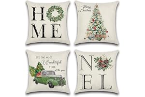 JOTOM Federa per cuscino natalizio, impermeabile, 45 x 45 cm, set da 4 pezzi, per divano, camera da letto, balcone, terrazza, patio, giardino all'aperto (albero di Natale)