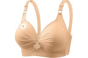 NUSGEAR Women's Everyday Bras Ladies Push Up Support Bralettes No Underwire Bralets Full Coverage Bras Floral Print Vest Bralette Wide Straps Adjustable Lingerie Breathable Bralet Workout Underwear Plus Size
