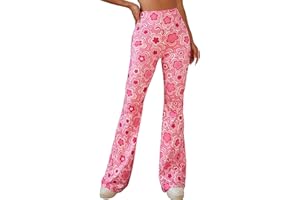EVELUST 70er Jahre Schlaghose Für Damen – Boho 60er Hose Hippie Blumen High Waist Outfit Disco Kostüm Yogahose Leggings