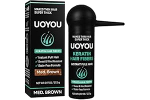 UOYOU Hair Fibres MEDIUM BROWN 27.5g with Pump Applicator – Natural Keratin Hair Building Fibers for Thinning Hair – Undetectable, Sweat- & Wind-Resistant Concealer for Men & Women