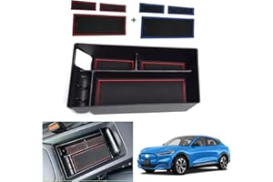 GAFAT Compatible with Ford Mustang Mach-E 2021 2022 2023 Centre Console Storage Box, Mach E 2022 Armrest Organiser Tray, Centre Armrest Storage (2 Mats, Red and Blue)