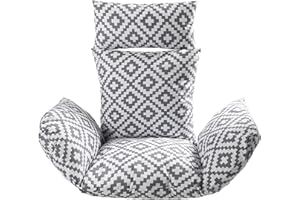 OHS Hanging Basket Chair Cushion, Egg Chair Cushion with Headrest Geometric Soft Thick Padded Rattan Hanging Swing Chair For Garden Indoor/Outdoor Spaces, Grey