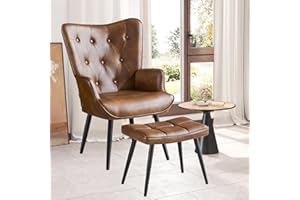 ‎CKAFF Ckaff Sessel mit Hocker, Ohrensessel mit Hocker aus PU-Kunstleder, Sessel Wohnzimmer Relaxsessel mit Fußstütze Loungesessel Polstersessel fürs Wohnzimmer Schlafzimmer Arbeitszimmer, Braun