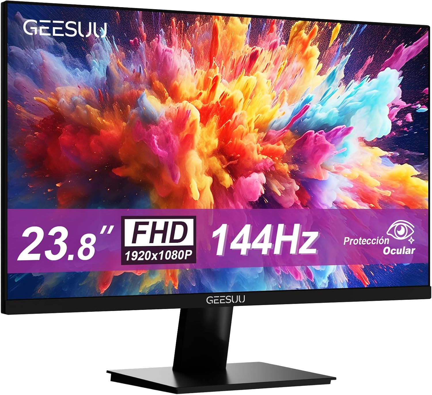 GEESUU Monitor PC 24 Pulgadas, Computer Gaming Pantalla Ordenador 144Hz, Full HD, VESA 75x75mm, 6ms, VA, 99% sRGB, Luz Azul Baja, HDMI 2.0, DP1.2