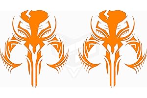Artstickers Pack of 2 Mandalorian Skull Boba Fett Stickers Decoration Stickers for Car, Motorcycle Sticker, Helmet Sticker (Orange, 10 x 9 cm)