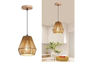 ‎KMAIPEM KMaiPem Boho Rattan Hängelampe, 1 Licht Handgewebte Holz Mini Pendelleuchte, Natürlich Rustikal Bauernhaus Kronleuchter Vintage für Wohnzimmer, Schlafzimmer, Küche, Insel